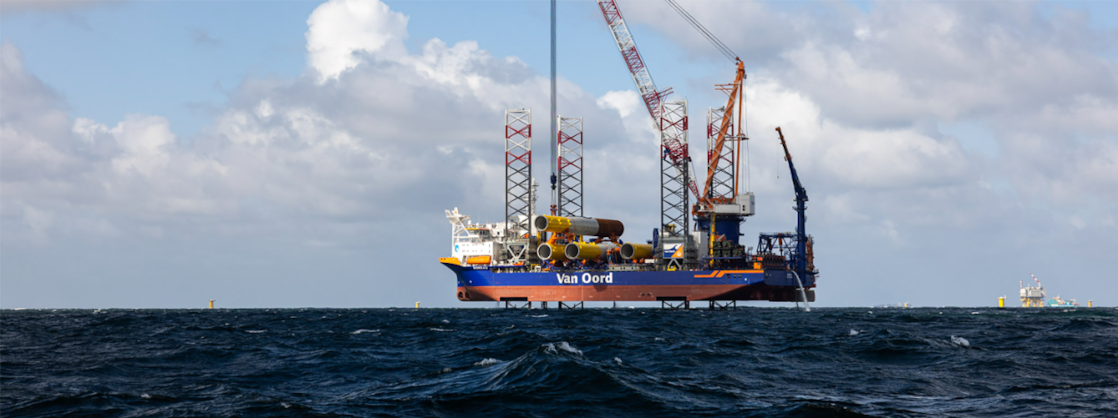 Installation of one of the last monopiles of offshore windfarm Hollandse Kust West (Ecowende), the Netherlands, 9 April 2026 (Photo: Mat Zwart Fotografie)