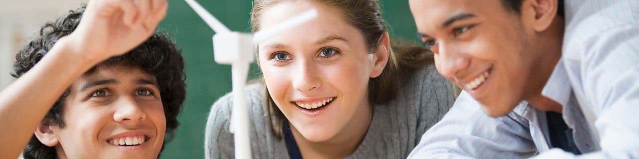 Students and a wind turbine