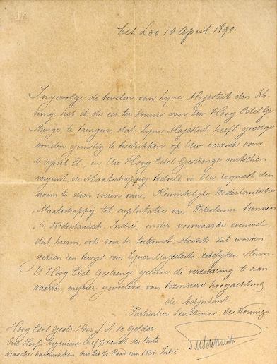 De akte getekend in Het Loo, 10 april 1890