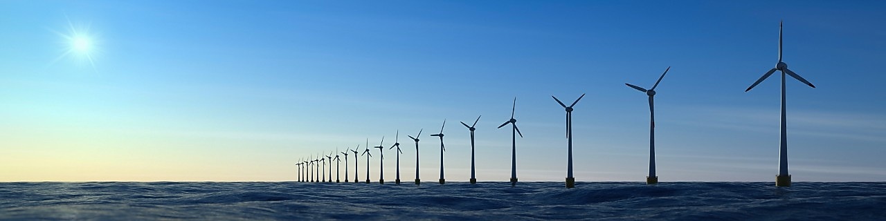 Foto van windturbines op zee