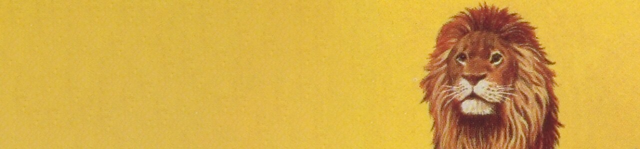 Afbeelding leeuw tegen een gele achtergrond