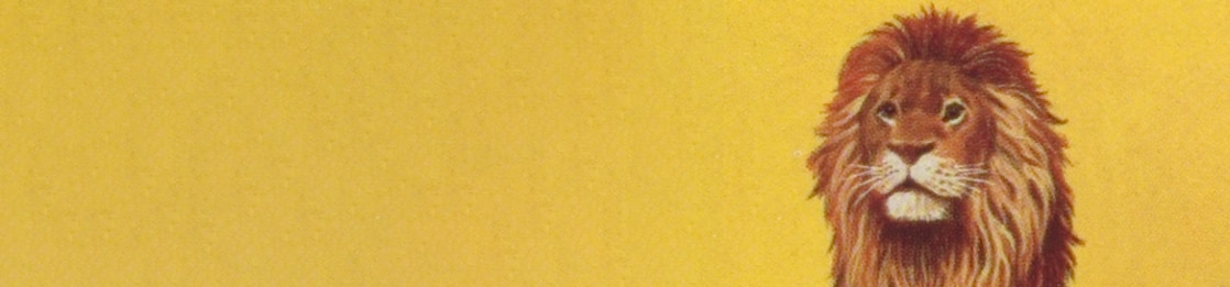 Afbeelding leeuw tegen een gele achtergrond