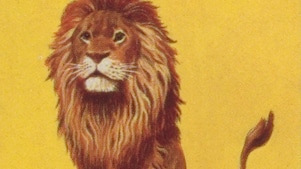 Afbeelding leeuw tegen een gele achtergrond