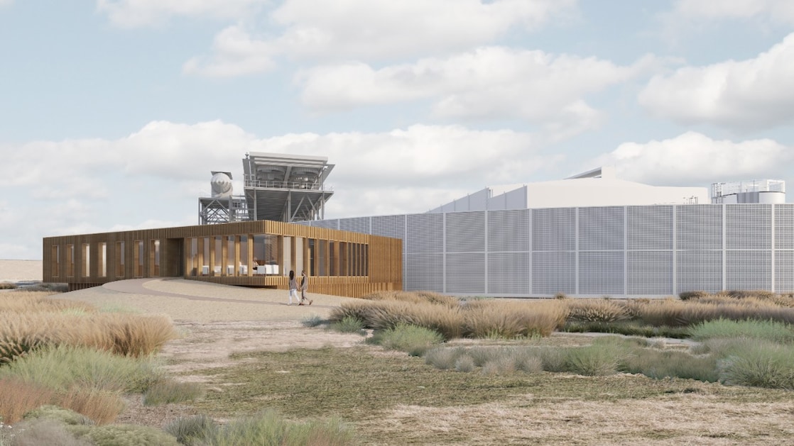 Computer rendering van het bezoekerscentrum van de Holland Hydrogen 1 (Beeld: Plotvis)