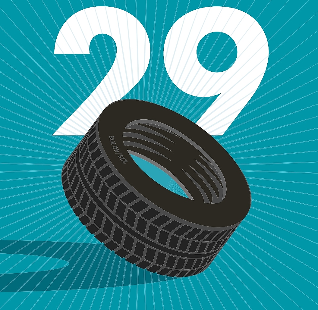 Het getal 29 met een autoband