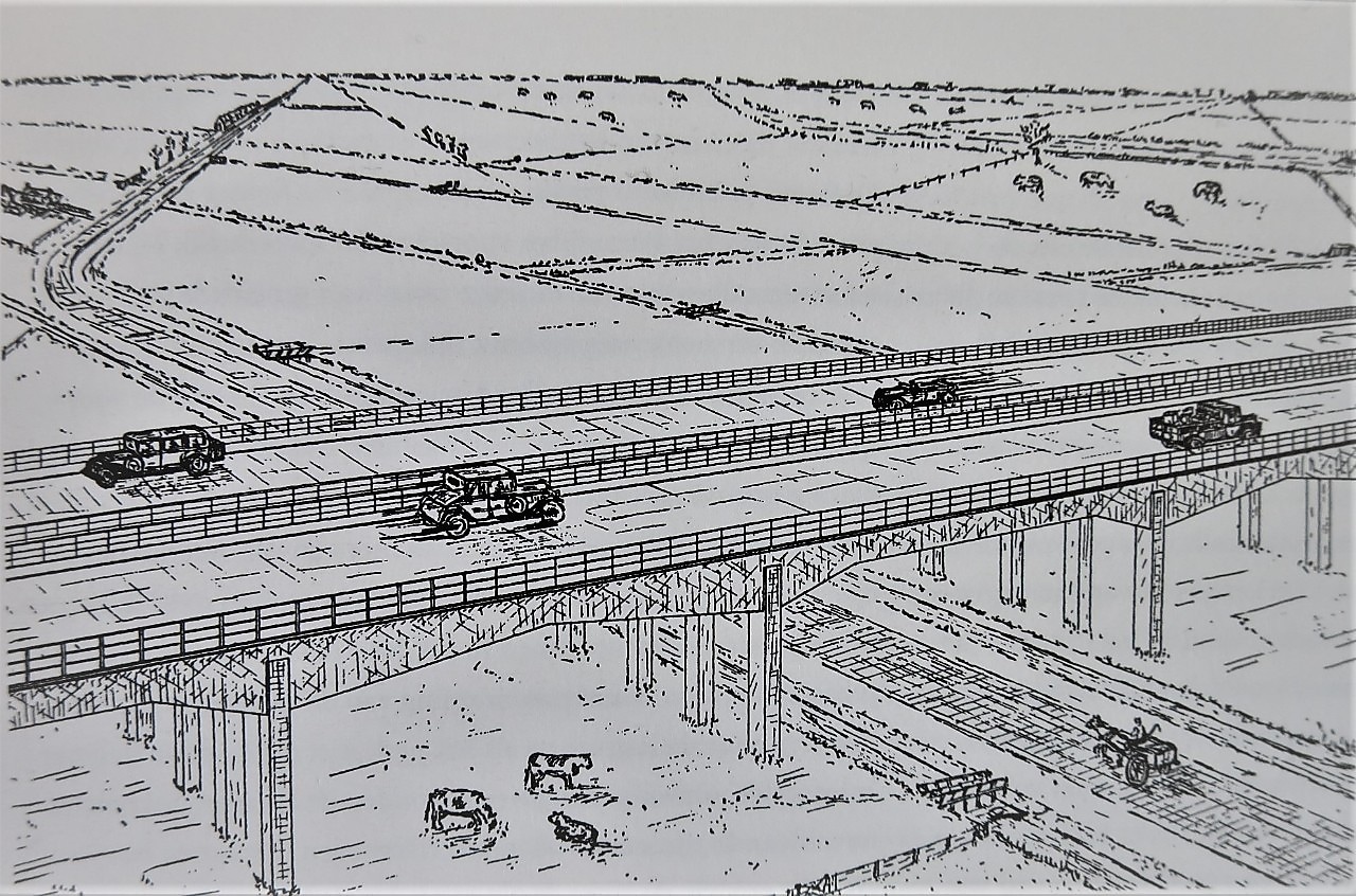 Een snelweg op palen uit Vrij baan voor de toekomst