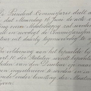 Oprichtingsdocument van het begin van Shell in Nederland op 16 juni 1890 (Foto: Shell Historical Archive & Heritage)
