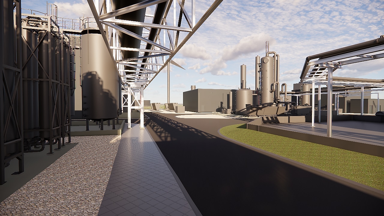 Computerimpressie van de beoogde Shell Biogas-locatie in Coevorden (Beeld: Shell Biogas/Enscape)