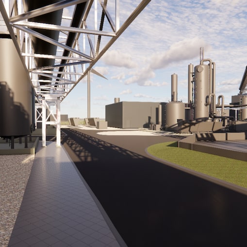 Computerimpressie van de beoogde Shell Biogas-locatie in Coevorden (Beeld: Shell Biogas/Enscape)
