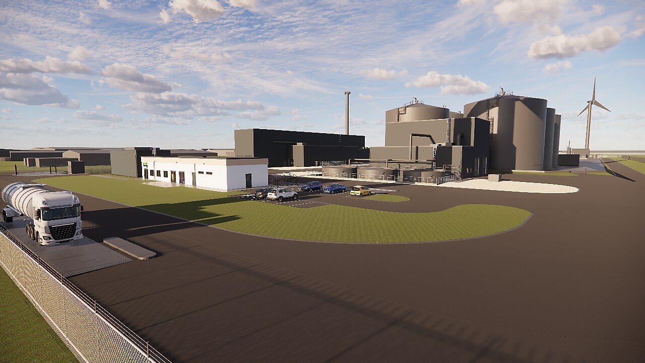 Computerimpressie van de beoogde Shell Biogas-locatie in Coevorden (Beeld: Shell Biogas/Enscape)