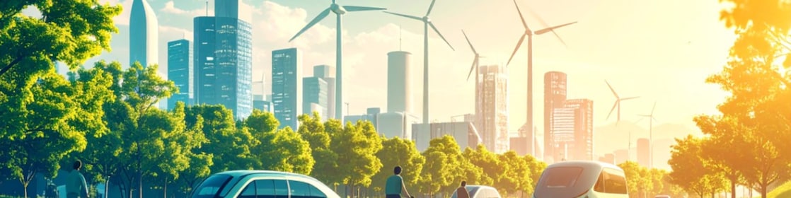 Met Adobe Firefly AI-gegenereerd beeld van een stad in 2040