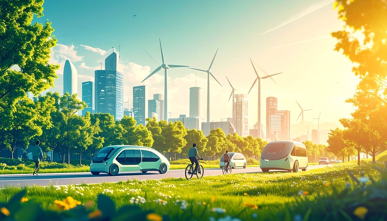 Met Adobe Firefly AI-gegenereerd beeld van een stad in 2040