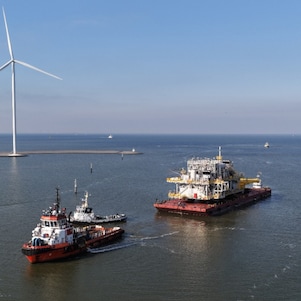 Arrival of the BaseLoad Power Hub in Eemshaven harbour, 27 September 2025 (Photo: MatZwart Photography)