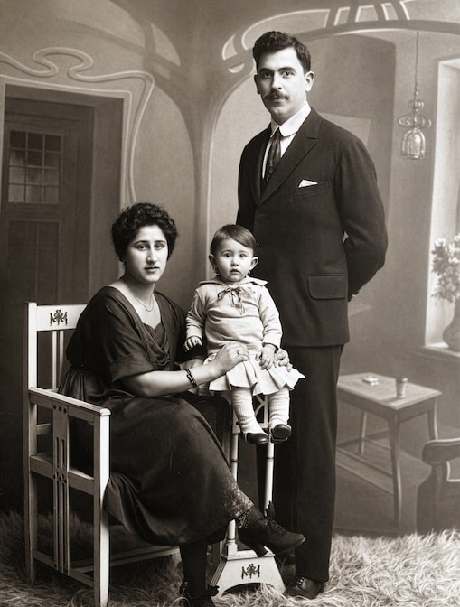 Johannes Fraikin met Ecatarina en de nog jonge Marianne (Ana Maria) in Moreni, Roemenië, 1922 (Foto via Henrike de Wit)