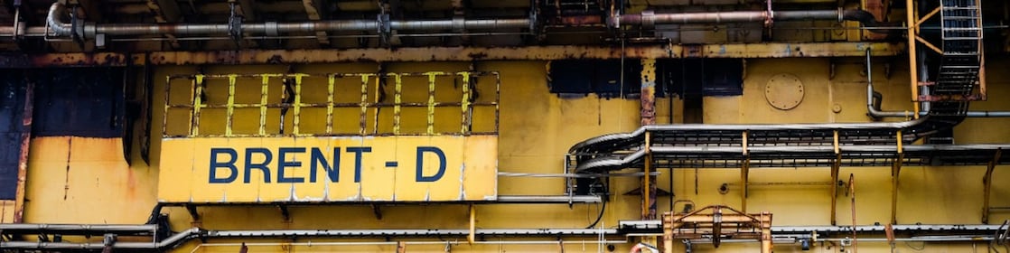 Close-up van het Brent Delta-platform aan de kade in Hartlepool, in het noordoosten van Engeland voor de sloop en recycling, 2 mei 2017 (Foto: Ian Fortsyth/Shell plc.)