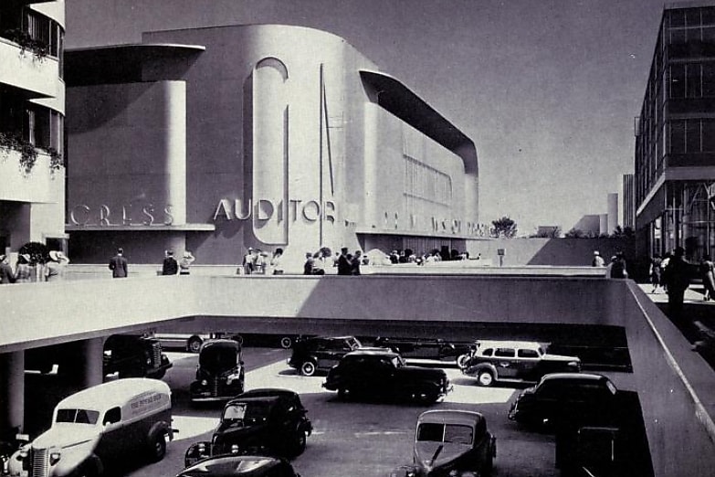 Futurama, zelfrijdende auto's in een stadsmilieu (Foto: Norman Bell Geddes)