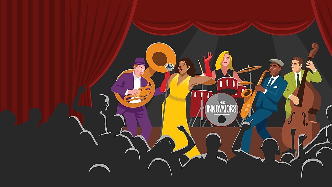 De jazzband op het podium (Beeld: Jelle Hoogendam)