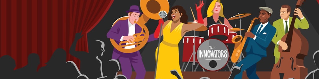 De jazzband op het podium (Beeld: Jelle Hoogendam)