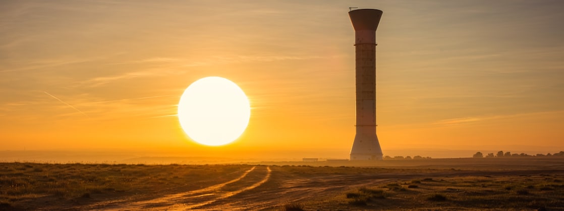 Impressie van een zonnetoren (Beeld AI-gegenereerd met Adobe Firefly)