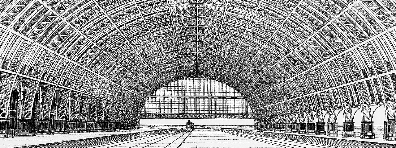 Overkapping Amsterdam Centraal Station in bouwtekening (Beeld: Stadsarchief Amsterdam)