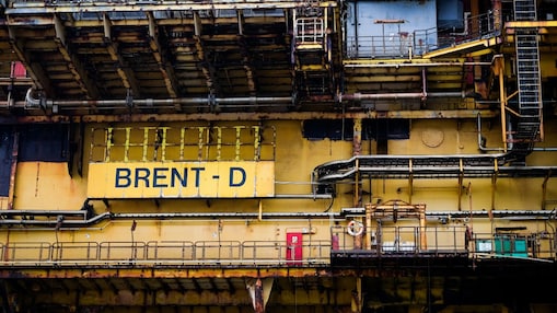 Close-up van het Brent Delta-platform aan de kade in Hartlepool, in het noordoosten van Engeland voor de sloop en recycling, 2 mei 2017 (Foto: Ian Fortsyth/Shell plc.)