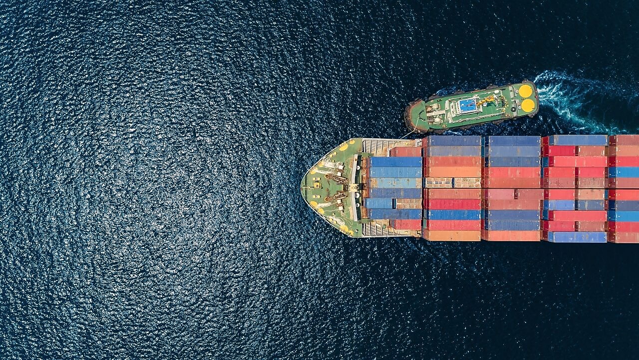 The bow of a container ship