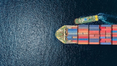 The bow of a container ship