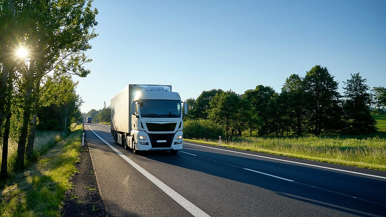 A white truck on a provincial road.