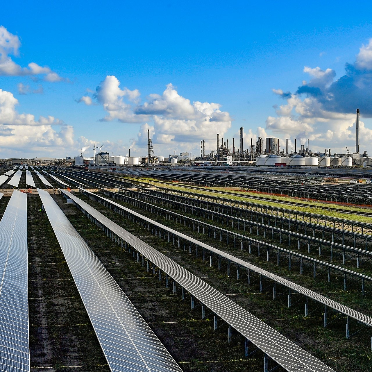 Skyline Shell Chemicals Park Moerdijk met Shell-zonnepark