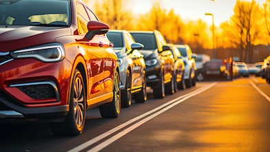 Een rij geparkeerde personenauto's