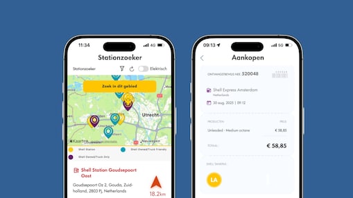 De Shell Fleet App op twee telefoons